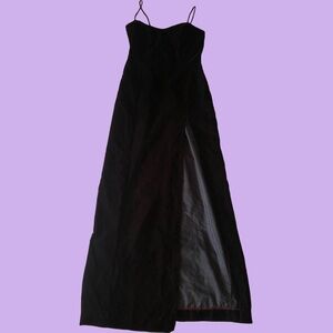 Vintage L.A. Glo Black velvet maxi dress with slit and zipper back